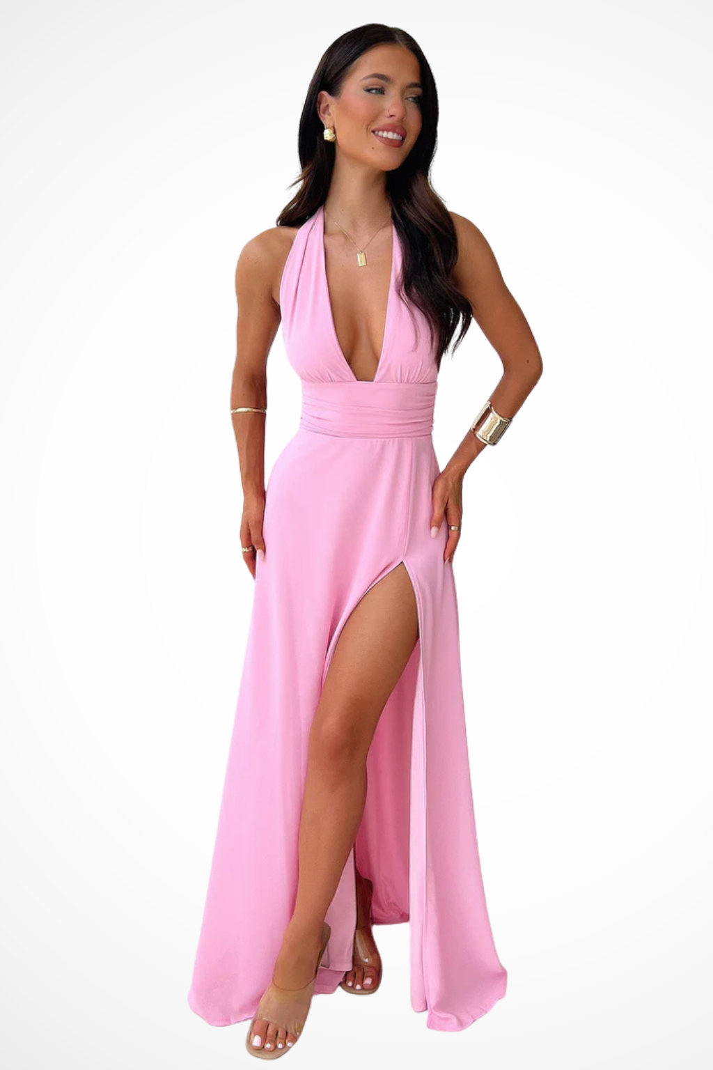 Élégante Robe longue col halter fendue sur le côté