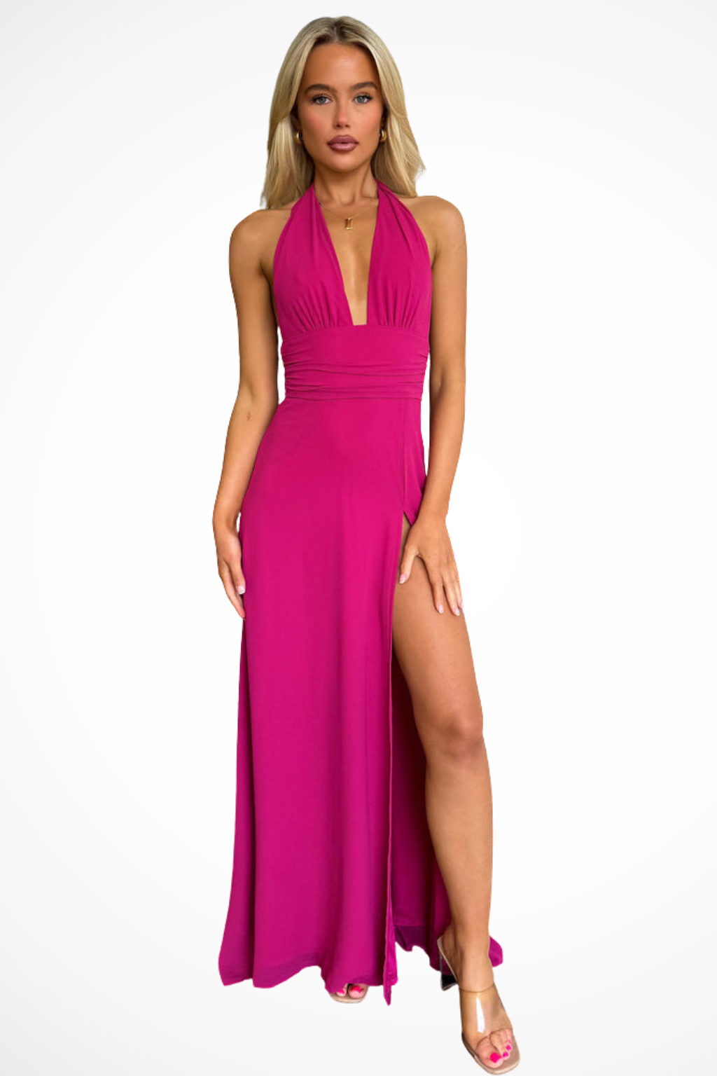 Élégante Robe longue col halter fendue sur le côté