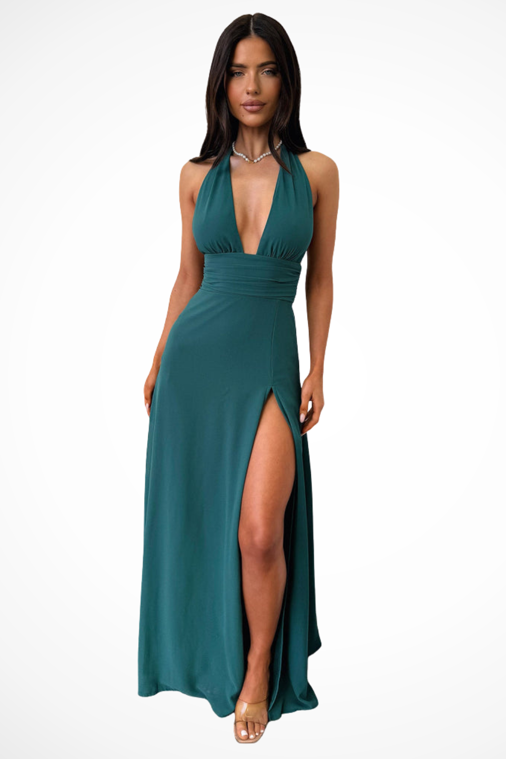 Élégante Robe longue col halter fendue sur le côté