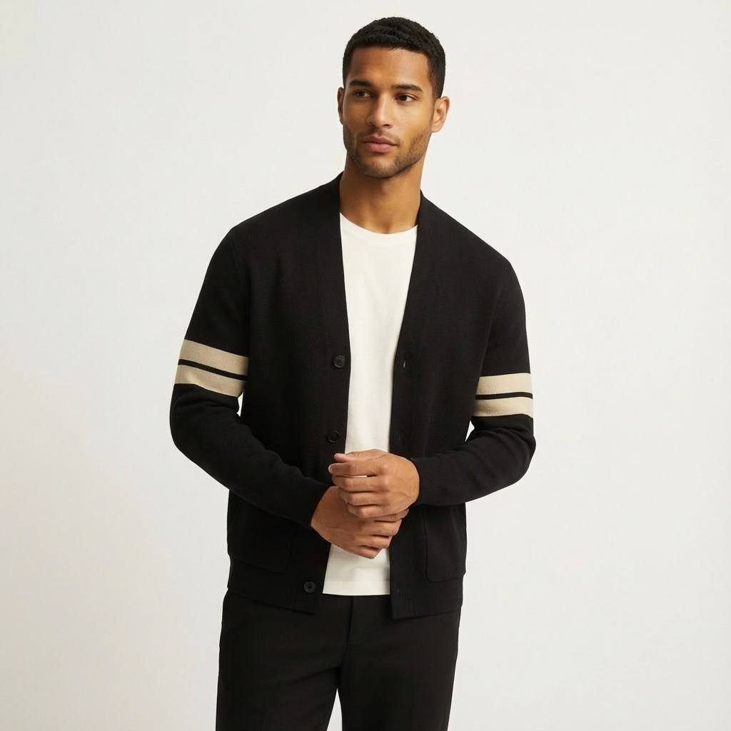 Classic men's striped merino wool cardigan