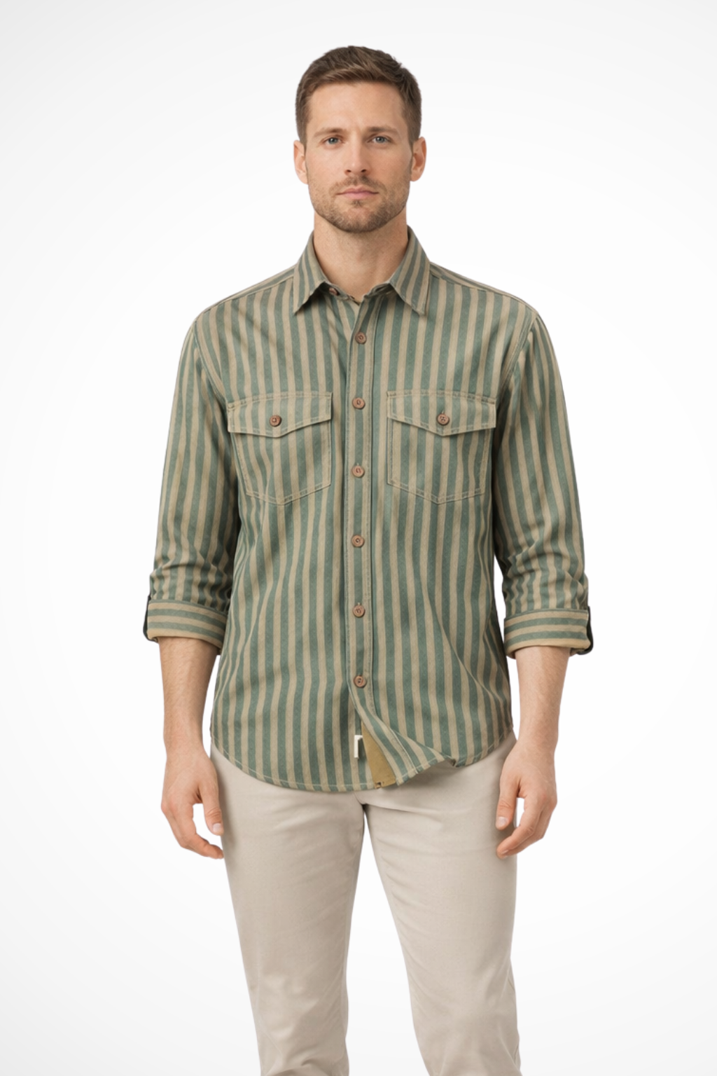Men's Casual Striped Shirt Loose Fit Long Sleeves