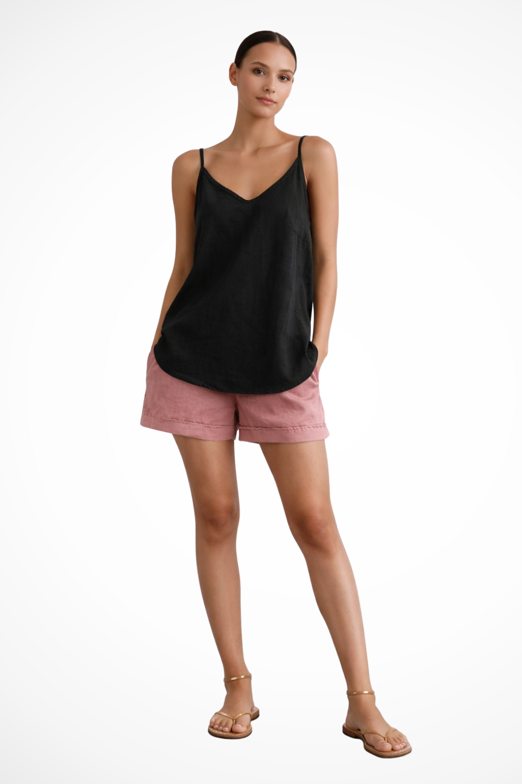 Top de lino con tirantes finos para mujer
