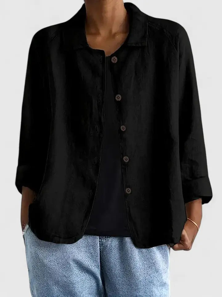 Casual Women's Top with Front Buttons and Classic Collar