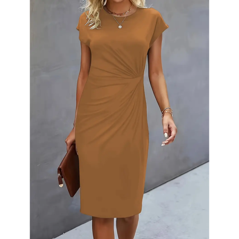 Robe Midi Femme Élégante à Manches Courtes