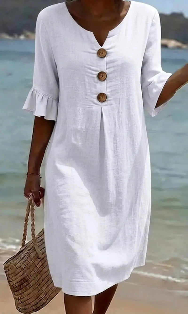 Vestido Midi Casual de Mujer con Botones