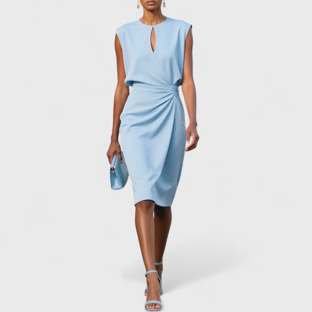 Robe Midi Élégante Femme - Coupe Ajustée avec Détail Drapé