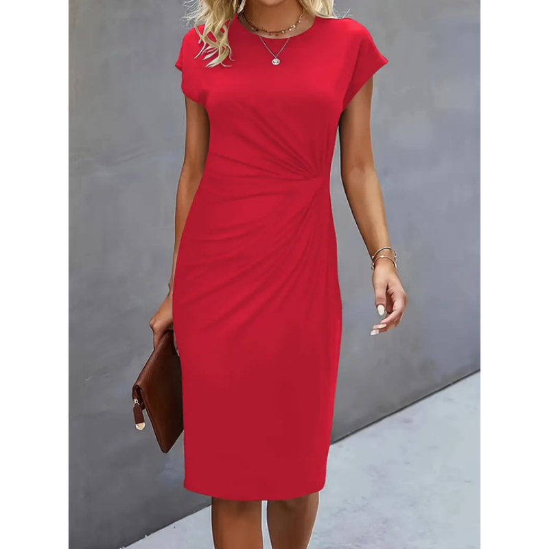 Robe Midi Femme Élégante à Manches Courtes