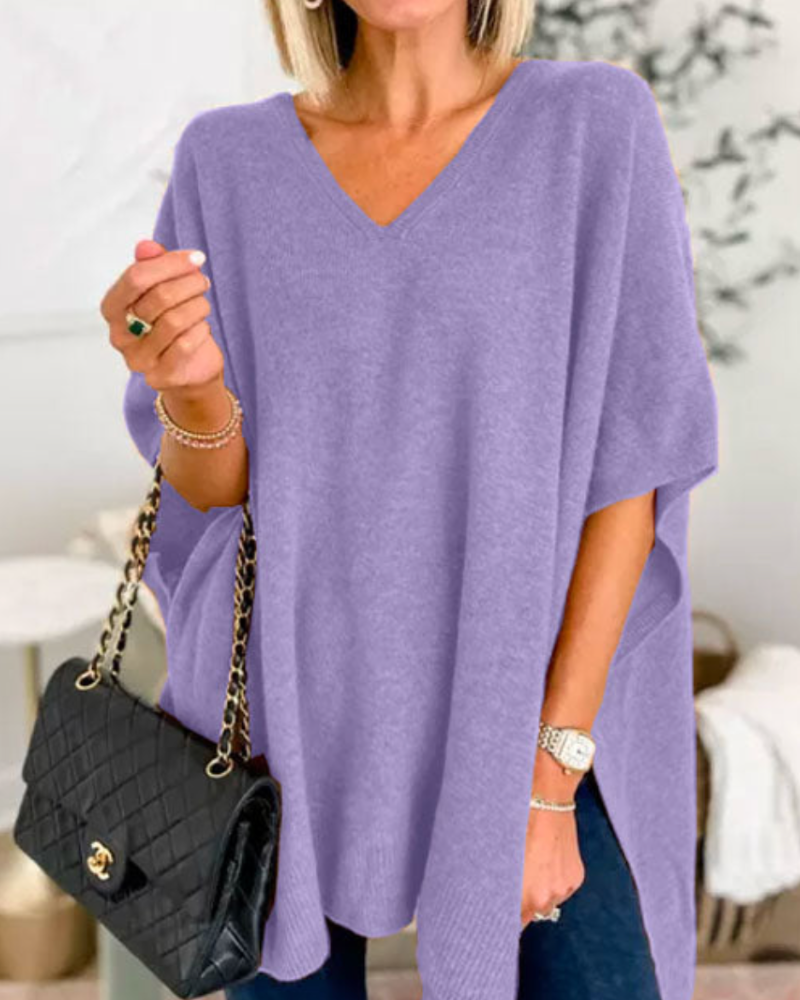 Pull with a V-Neck, High-Cut Knit, Short Sleeves