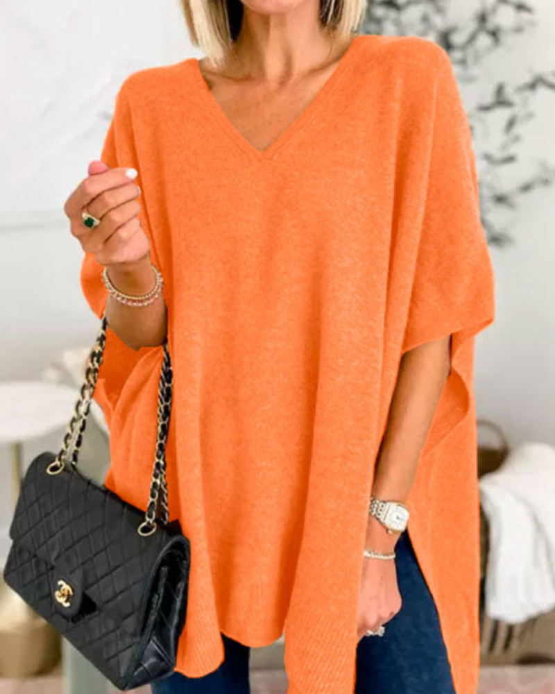 Pull with a V-Neck, High-Cut Knit, Short Sleeves