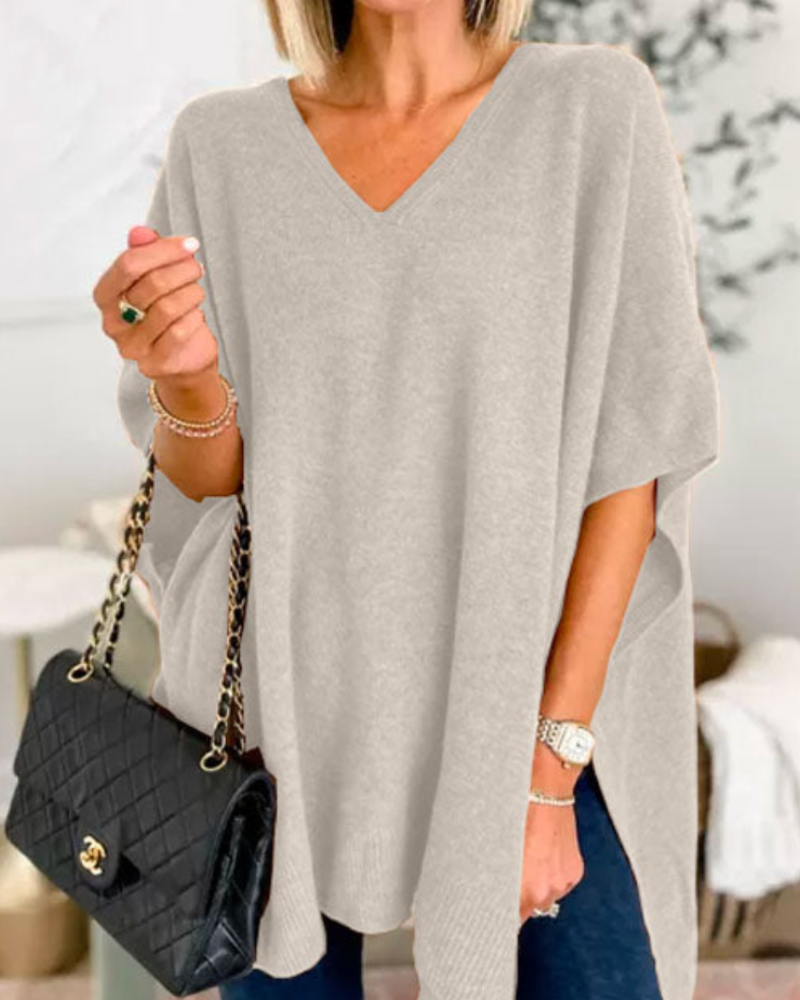 Pull with a V-Neck, High-Cut Knit, Short Sleeves