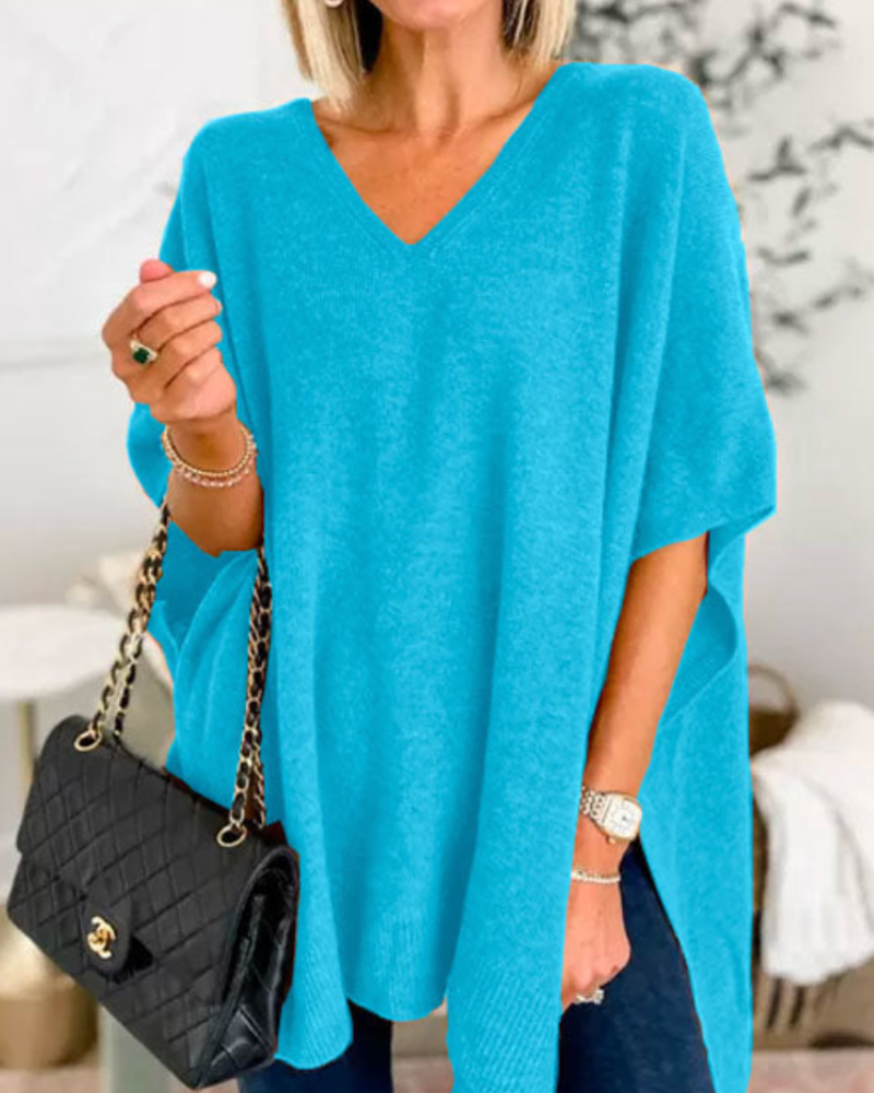 Pull with a V-Neck, High-Cut Knit, Short Sleeves