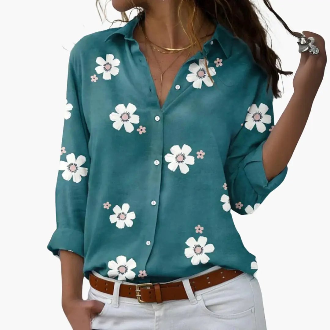Casual Floral Button-Up Blouse for Women