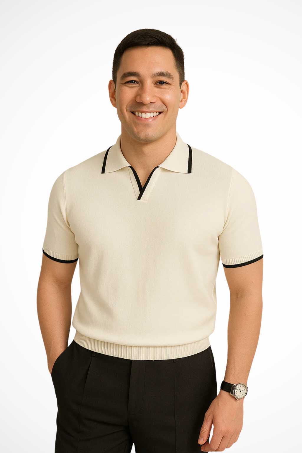 Men's slim-fit knit polo with contrasting trim