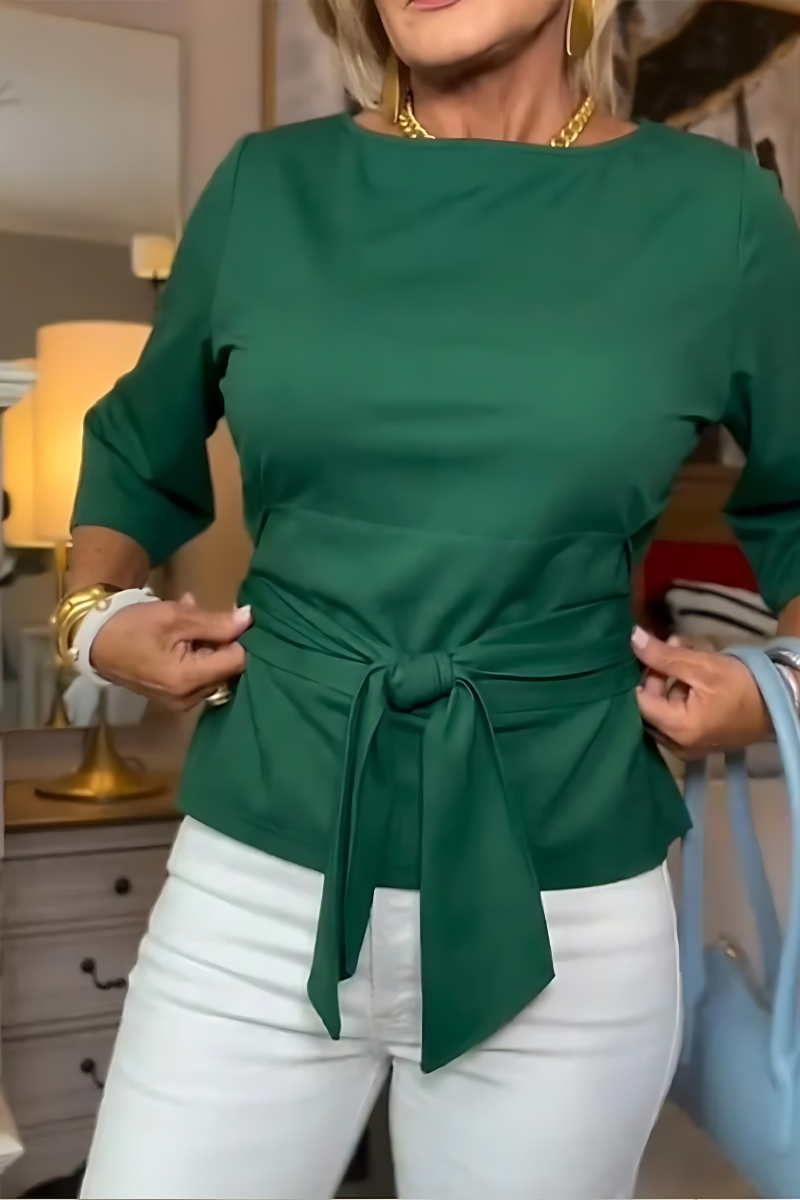 Blouse à Basque et Manches Longues Pour Femme Avec Lien à La Taille
