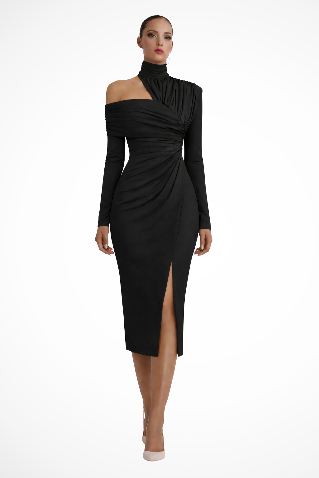Robe Midi Drapée Asymétrique pour Femme avec Élégance Sophistiquée