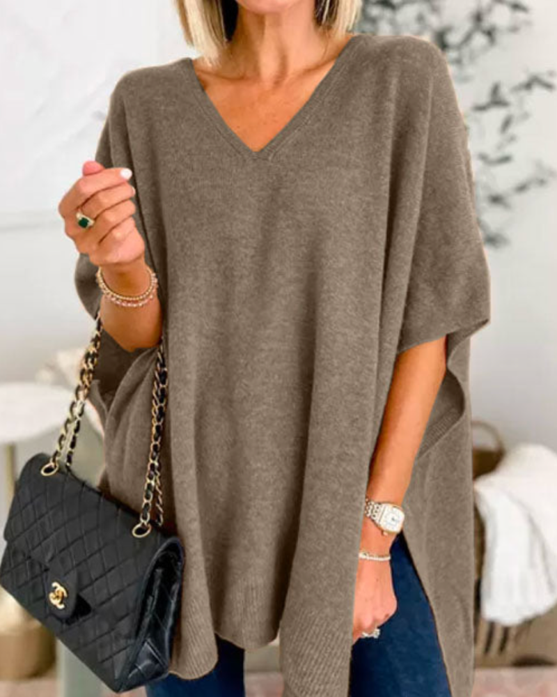 Pull with a V-Neck, High-Cut Knit, Short Sleeves