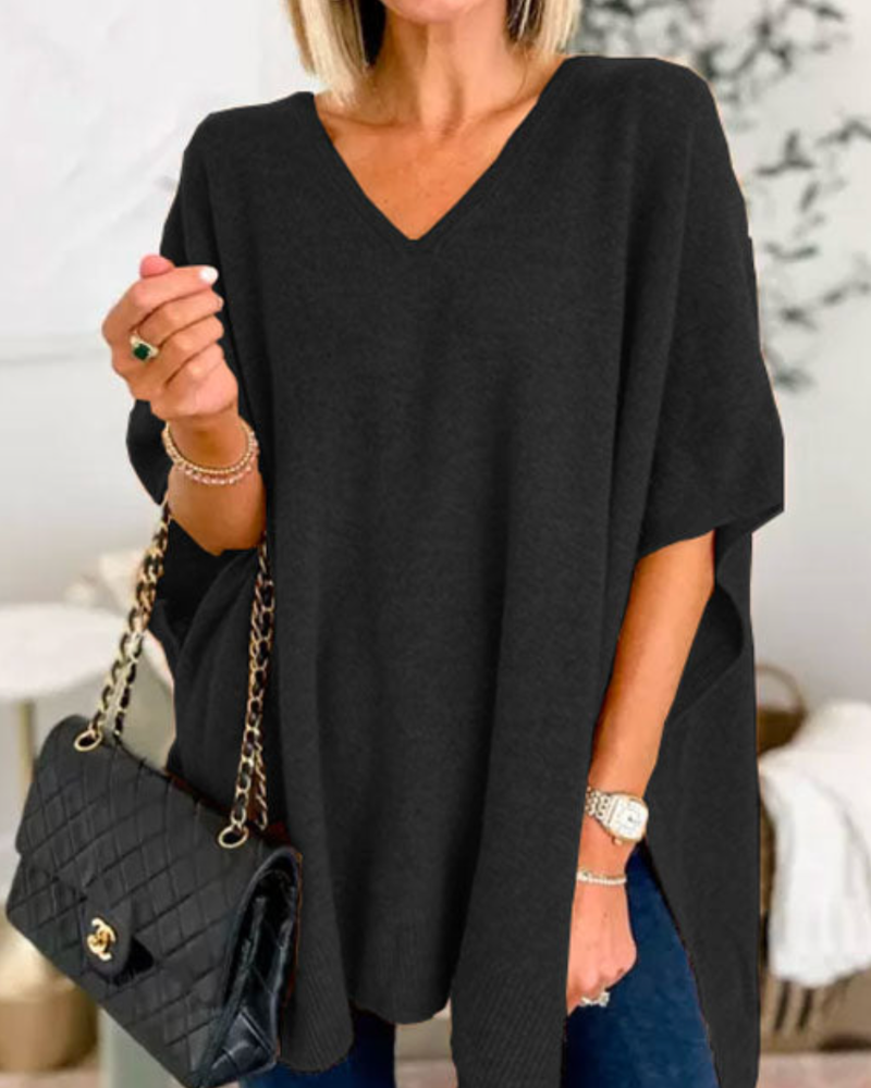 Pull with a V-Neck, High-Cut Knit, Short Sleeves
