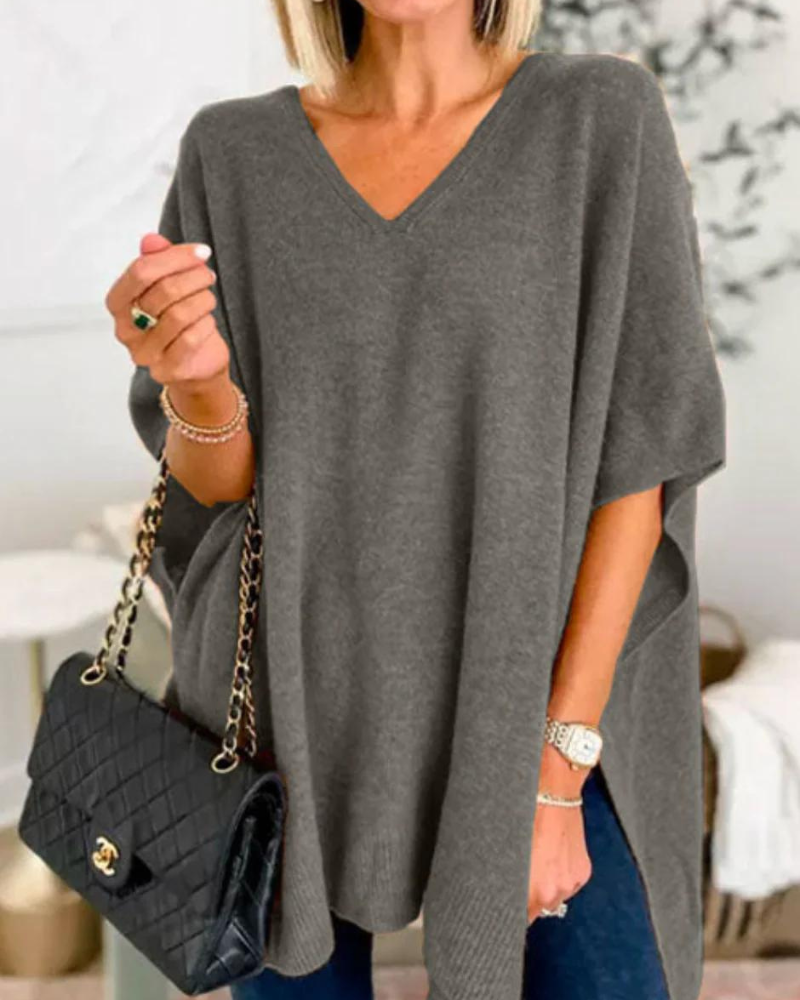 Pull with a V-Neck, High-Cut Knit, Short Sleeves