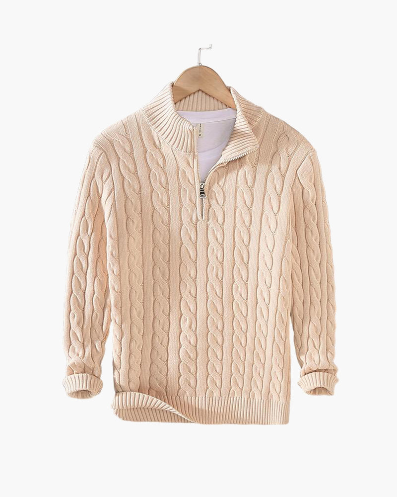 Men's Cable-Knit Ribbed Quarter-Zip Sweater
