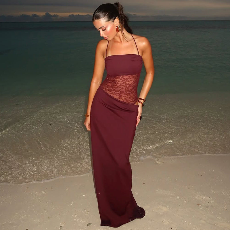 Robe maxi femme bandeau avec dentelle élégante