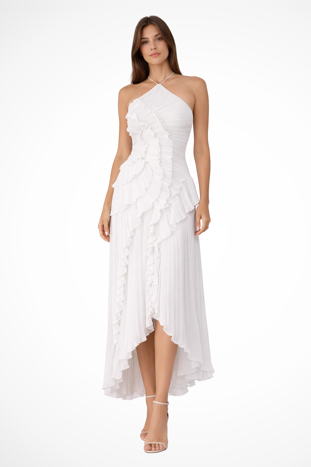 Vestido maxi espalda descubierta con volantes para mujer