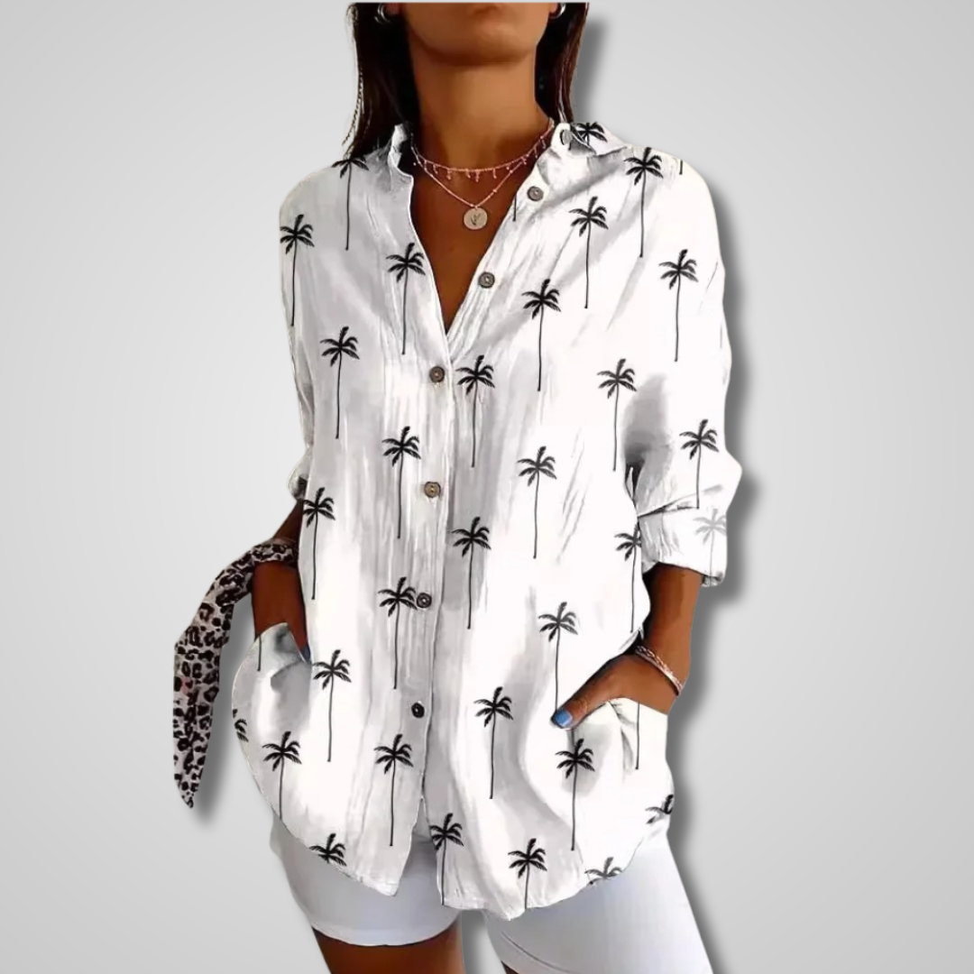 Chemisier Décontracté à Imprimé Floral Artistique avec Col Chemise et Coupe Ample