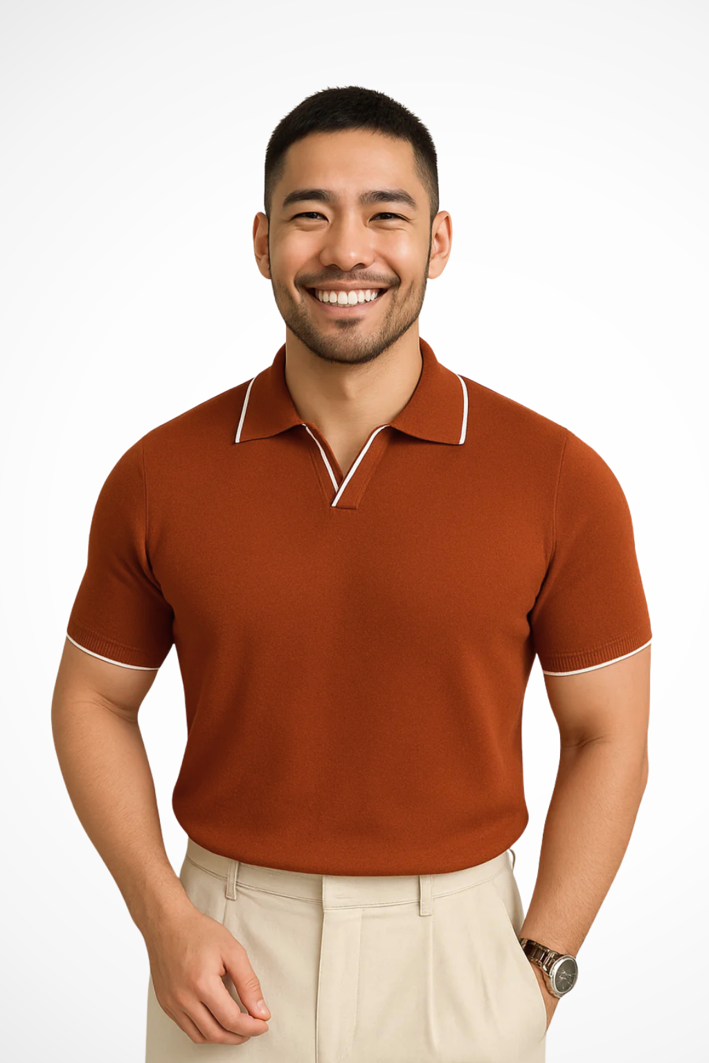 Men's slim-fit knit polo with contrasting trim