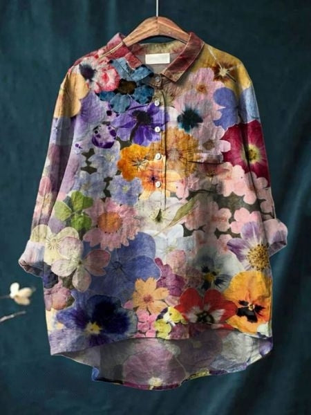 Chemise Femme Fleurie Décontractée - Style Artistique et Élégant