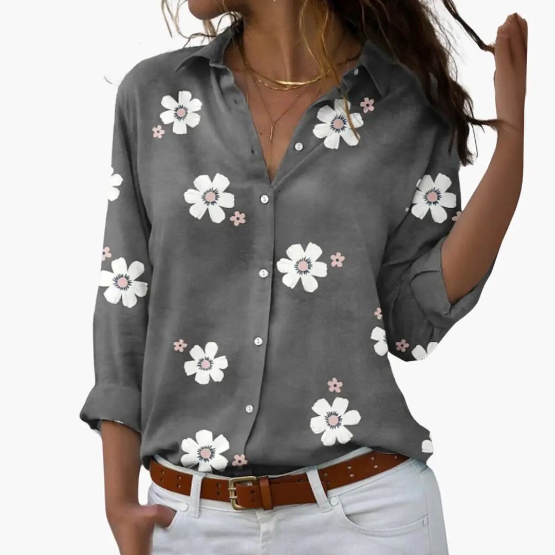 Casual Floral Button-Up Blouse for Women
