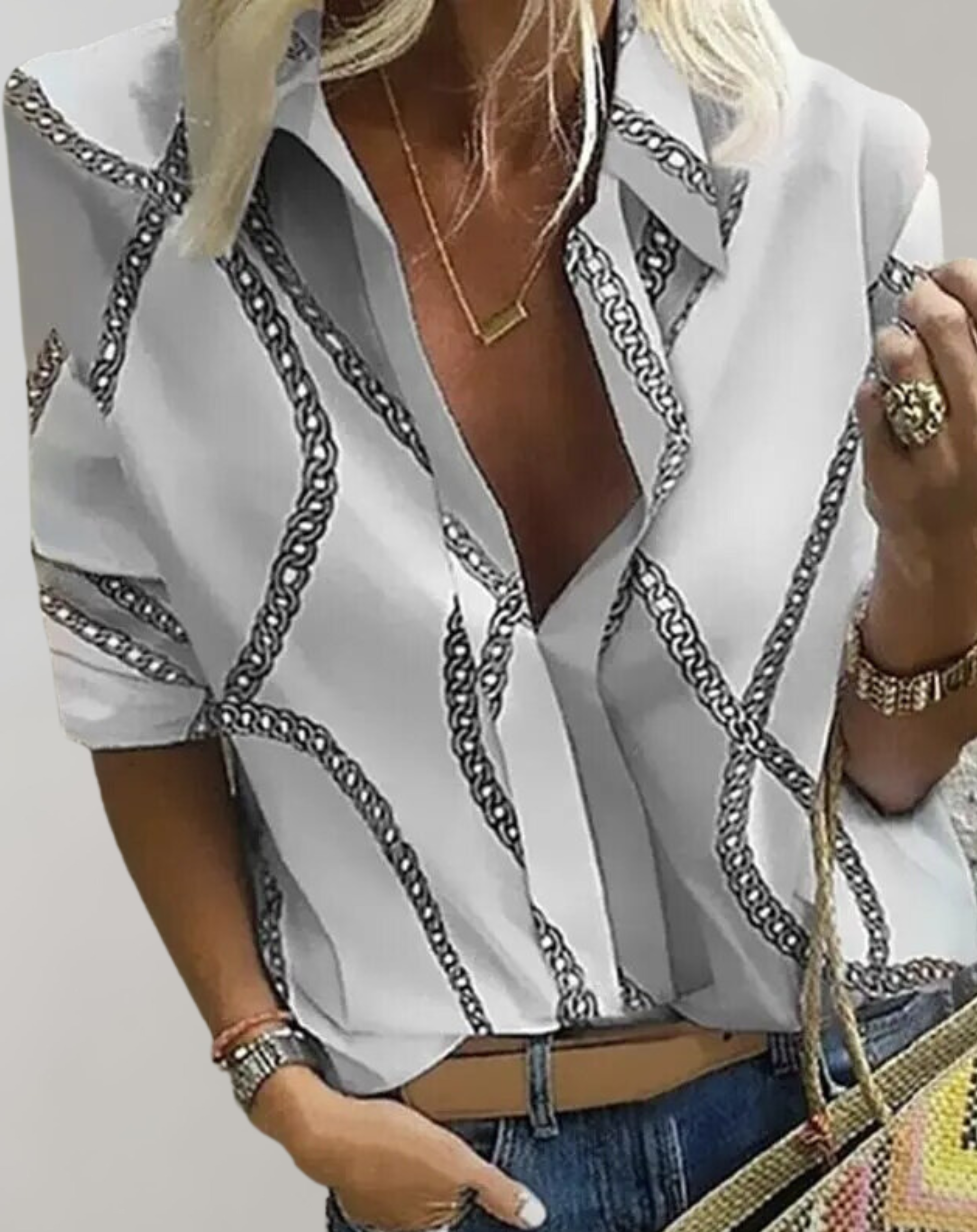 Blusa de seda con motivo de cadena para mujer