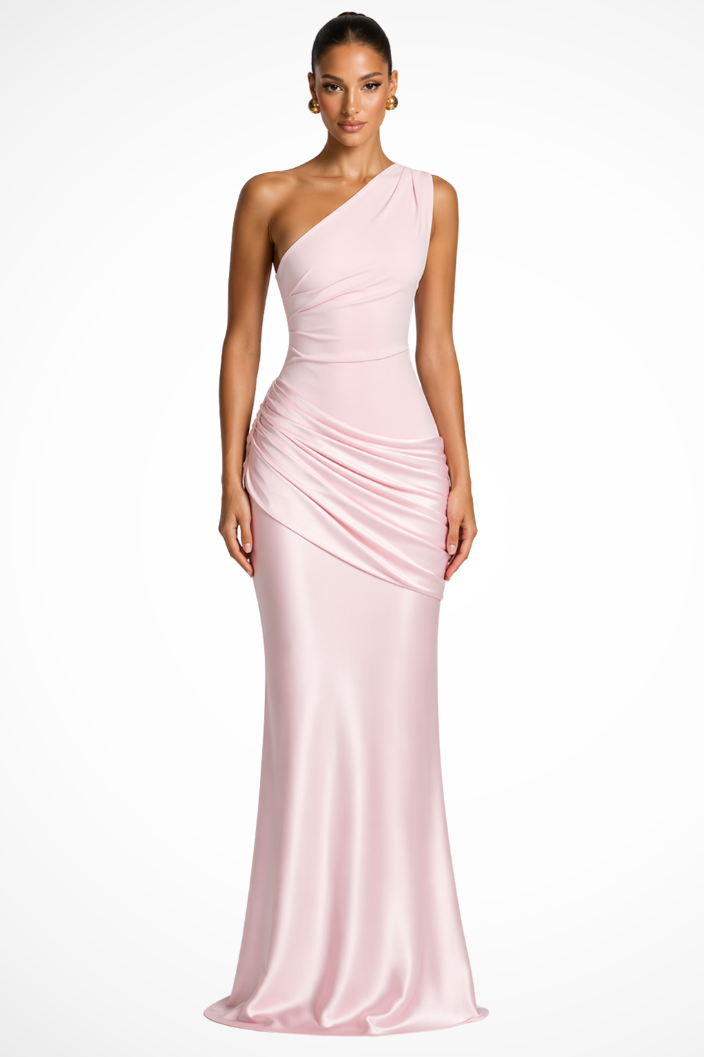 Vestido maxi asimétrico de satén para mujer