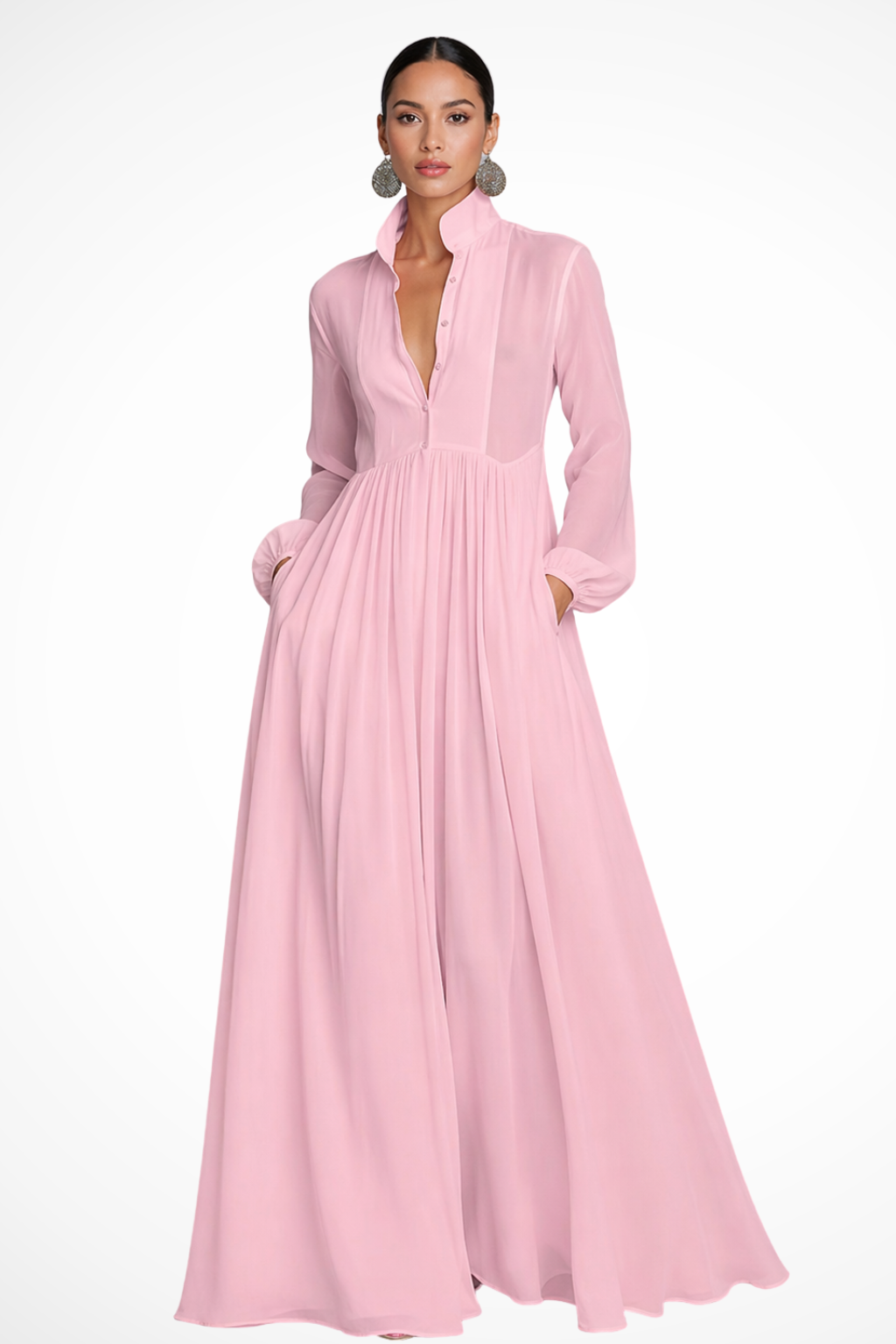 Vestido largo fluido con botones para mujer