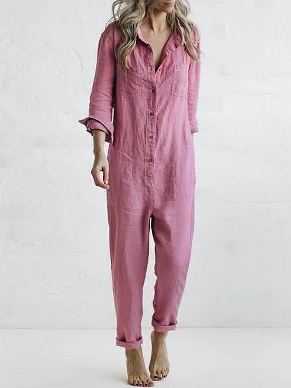 Combinaison femme manches longues col chemise coupe décontractée style casual chic