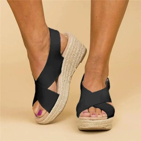 Sandales Compensées à Brides Croisées Confortables pour Femme