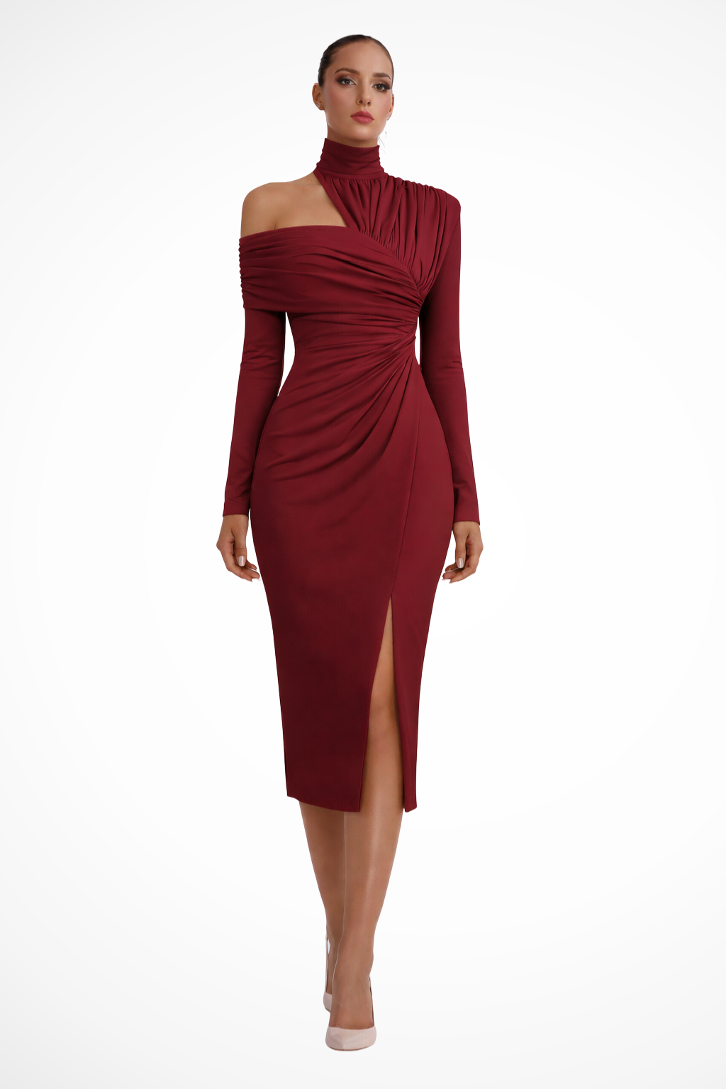 Robe Midi Drapée Asymétrique pour Femme avec Élégance Sophistiquée