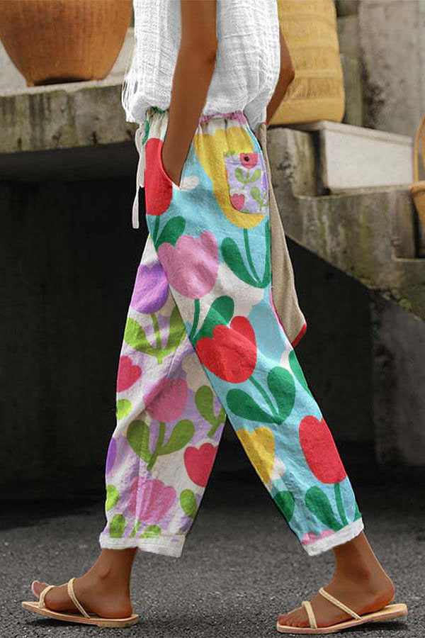 Pantalon Palazzo Décontracté à Motifs Pour Femme