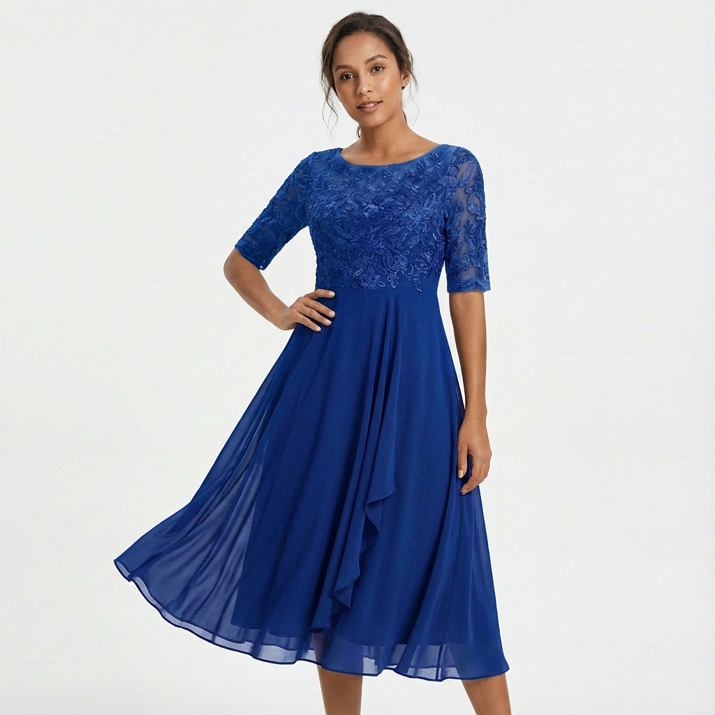 Robe de cérémonie midi en dentelle pour femme Eliza à manches mi-longues