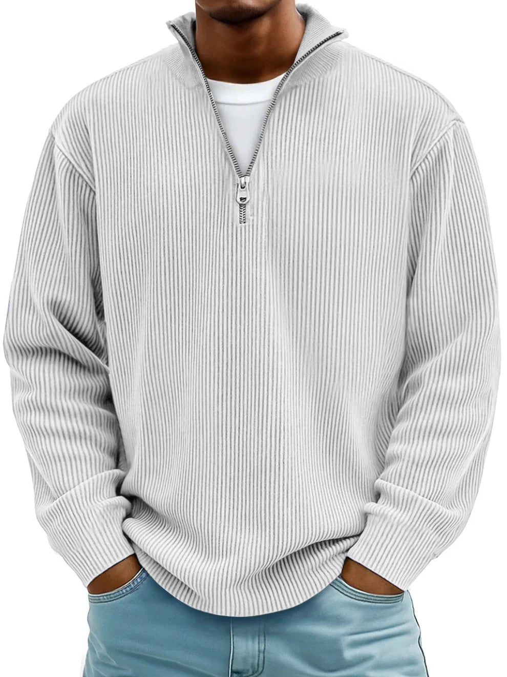 Ribbed Men's Pullover with Zippered Collar