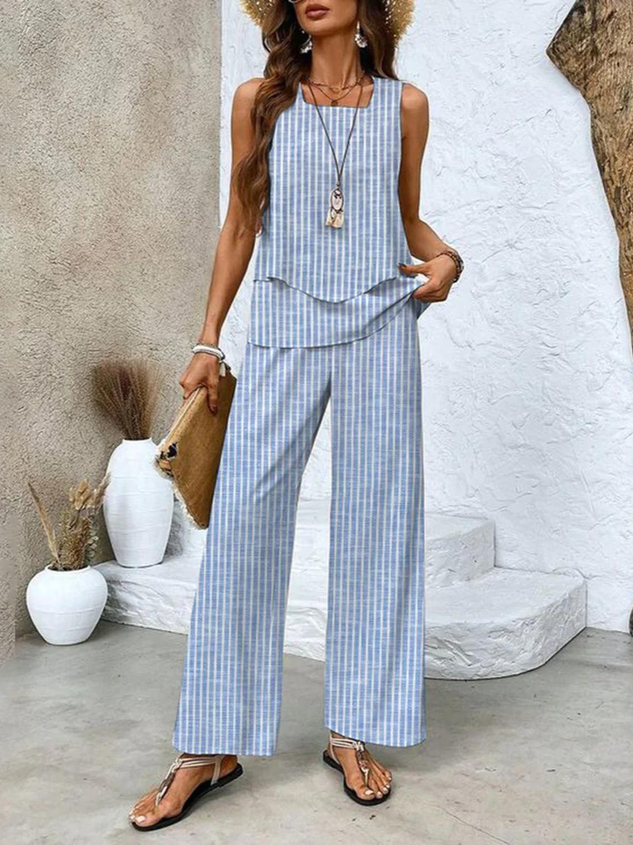 Ensemble Femme Décontracté - Top Sans Manches et Pantalon Large Imprimé