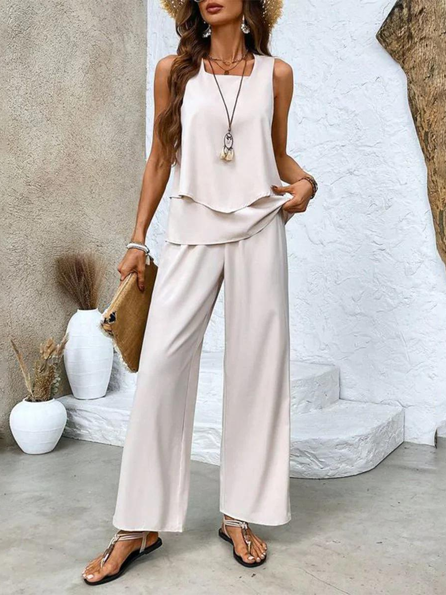 Conjunto mujer top sin mangas y pantalón ancho