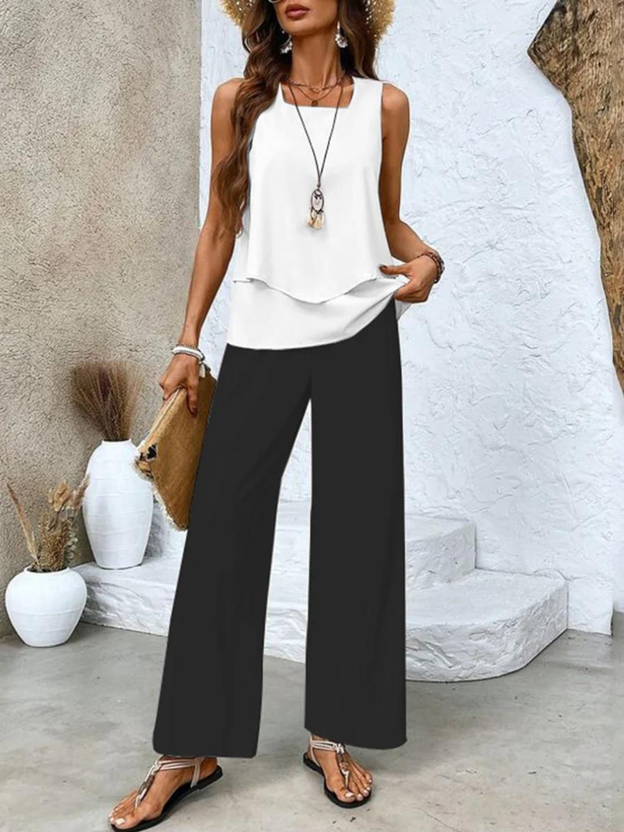 Ensemble Femme Décontracté - Top Sans Manches et Pantalon Large Imprimé