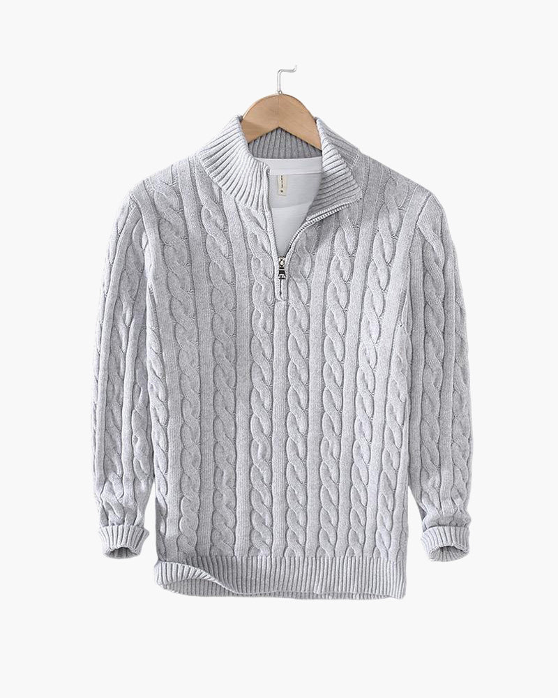 Men's Cable-Knit Ribbed Quarter-Zip Sweater