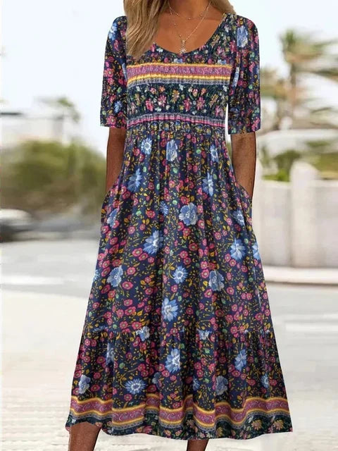 Vestido midi bohemio estampado para mujer
