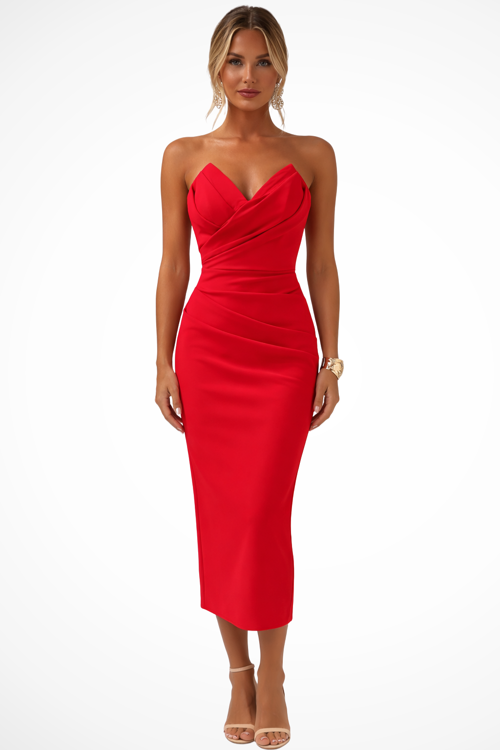 Robe Midi Moulante Élégante sans Bretelles pour Femme