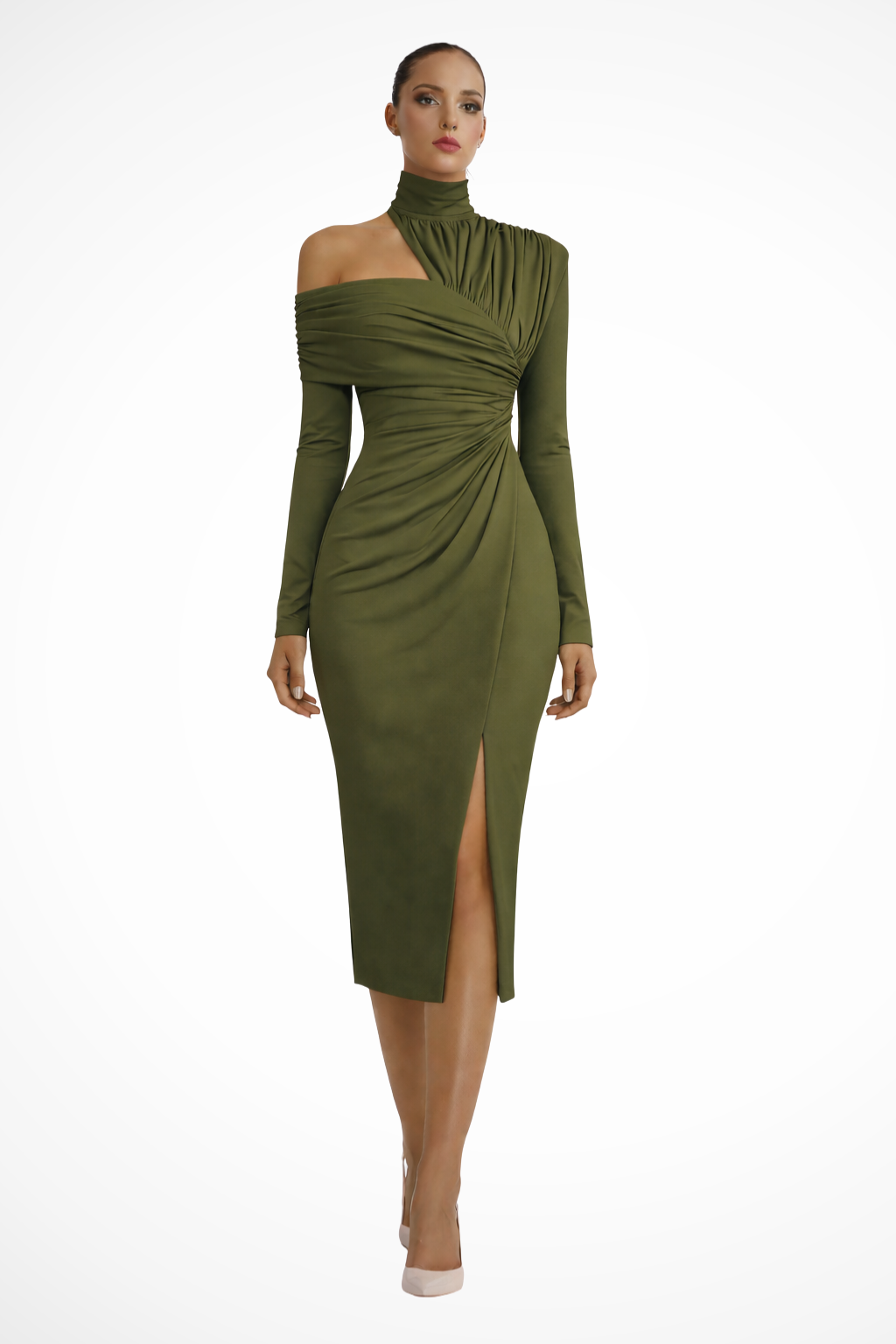 Robe Midi Drapée Asymétrique pour Femme avec Élégance Sophistiquée
