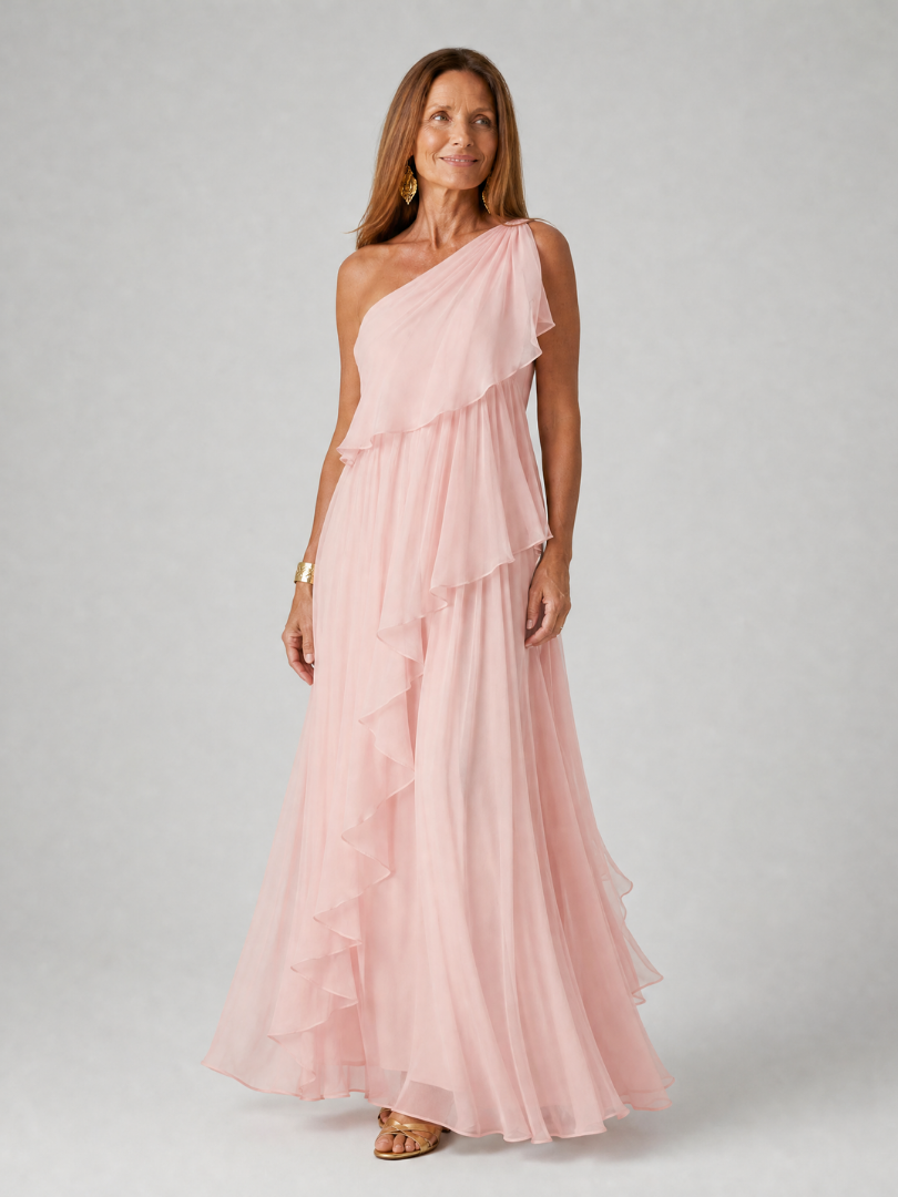 Vestido maxi asimétrico con volantes para mujer