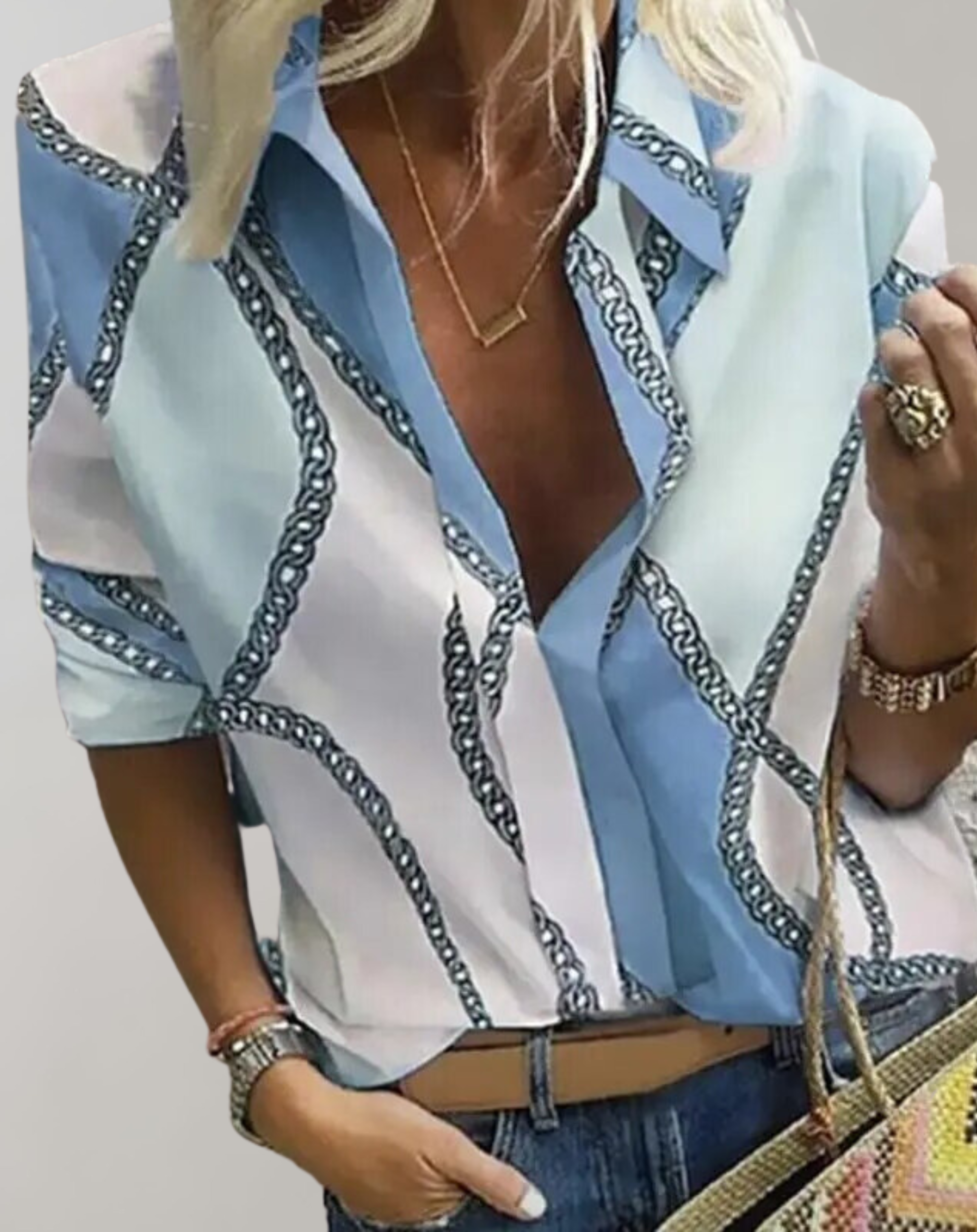Blusa de seda con motivo de cadena para mujer