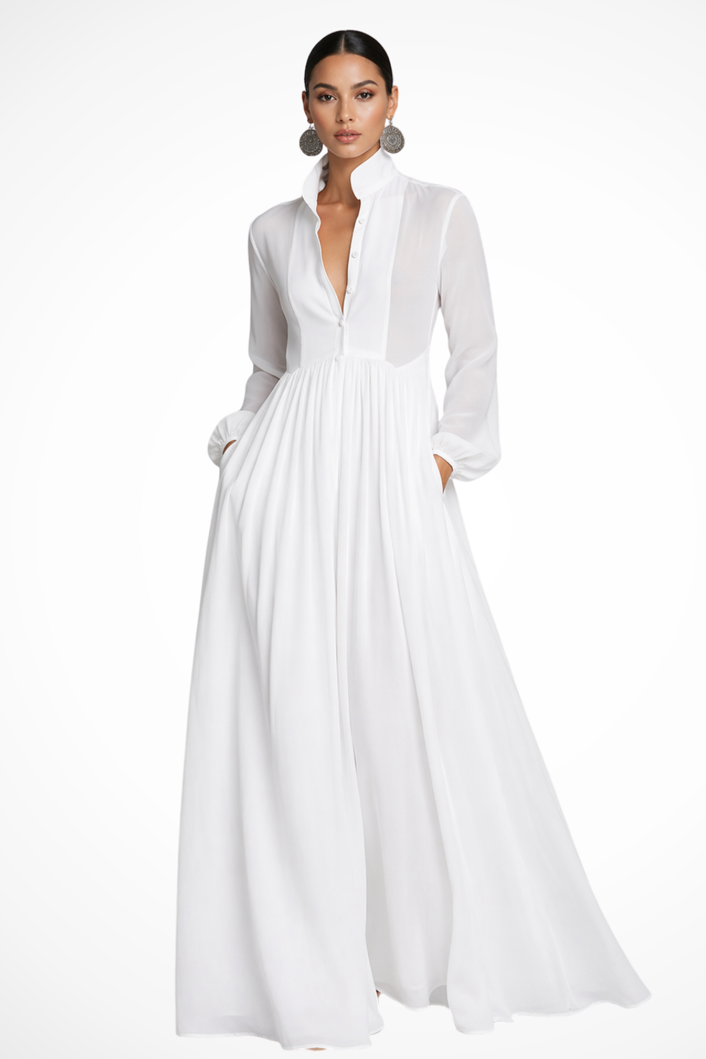 Vestido largo fluido con botones para mujer