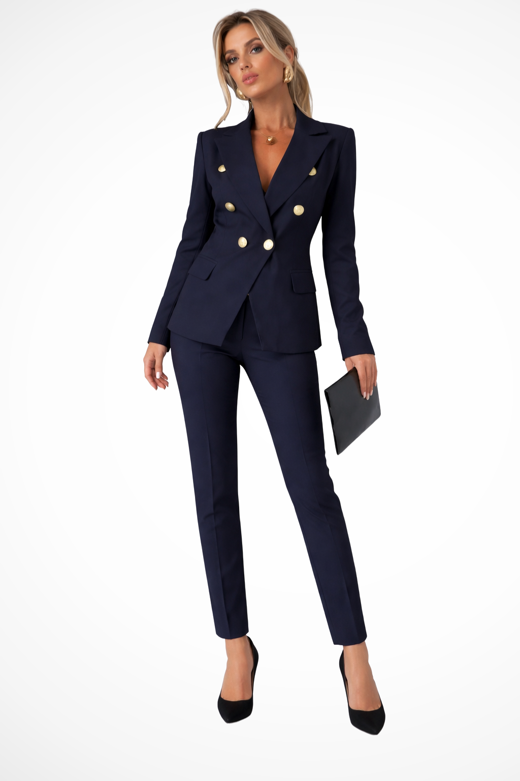 Tailleur Blazer Croisé pour Femme avec Pantalon Ajusté