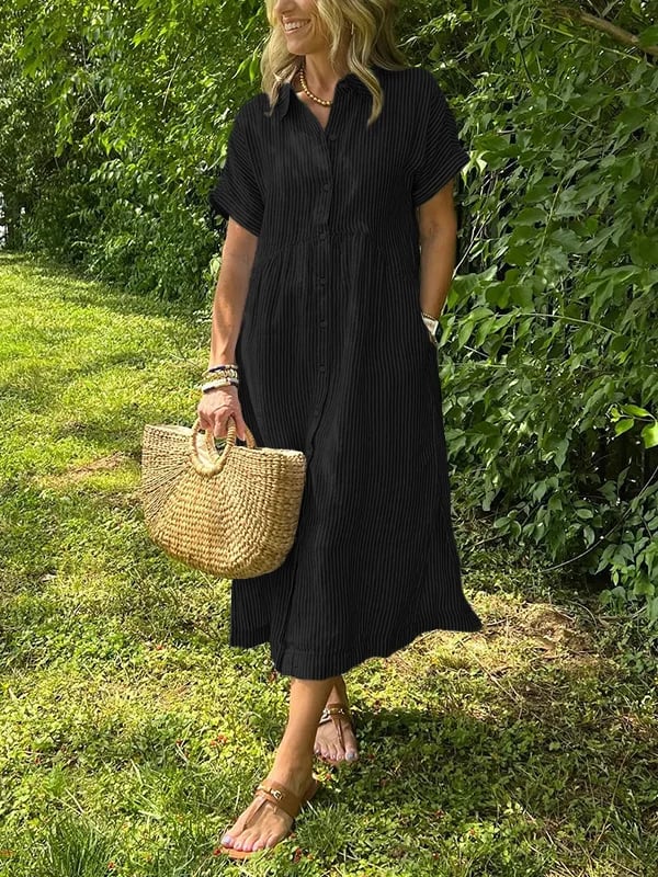 Robe midi d'été fluide et décontractée à manches courtes pour femmes